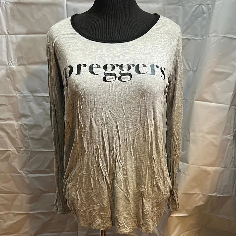 Grey and black Long Sleeve Preggers t-shirt size XL extra large maternity - Picture 1 of 6